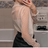 Sexy Long Sleeve Turtleneck Lace Shirt