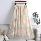 Flowers Embroidered Tulle Transparent Long Skirt