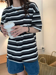 Bear Pocket Loose Short Sleeve Striped Shirt