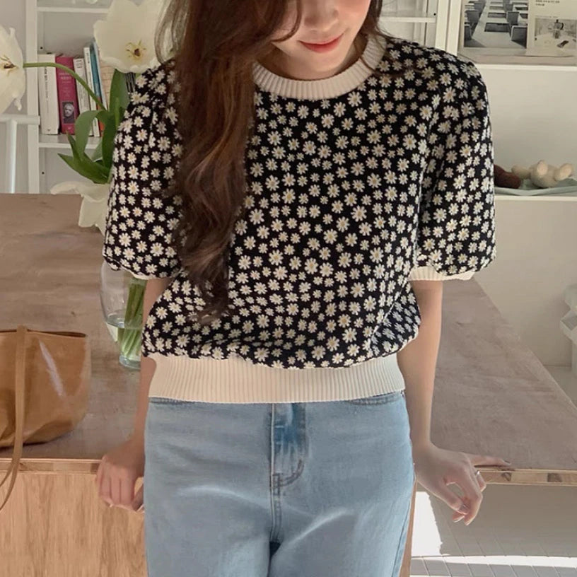 Daisy Printed Puff Sleeve Slim Shirt – Nada Outfit Land