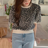 Daisy Printed Puff Sleeve Slim Shirt