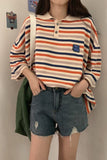 Fun Striped Loose Style Polo Collar Shirt