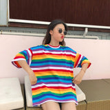 Rainbow Stripe Casual Short Sleeve Shirt