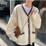 V-Neck Knitted College Cardigan Sweater