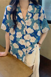 Short Sleeve Floral Painting Blouse Shirt