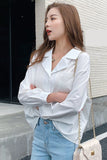 Long Sleeve Simple Notched Blouse Shirts