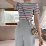 Striped Pastel Colors Knitted Slim Shirt