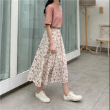 Flowers Pattern Pleated Long Casual Skirts