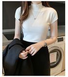 High Neck Knitted Slim Blouse Shirt