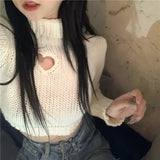 Cute Love Hole Shaped High Neck Cropped Sweater