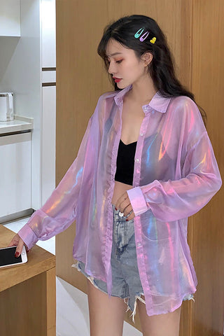 Long Sleeve Glitter Transparent Blouse Shirts – Nada Outfit Land