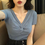 Sexy V-Neck Cross Wrap Knitted Slim Shirt