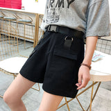 Belted Buckle Casual Basic Shorts
