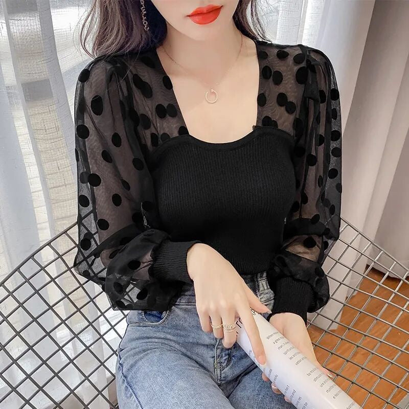 Chiffon Polka Dot Long Sleeve Shirt – Nada Outfit Land