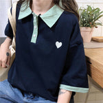 Loose Heart Pocket Printed Polo Collar Shirt