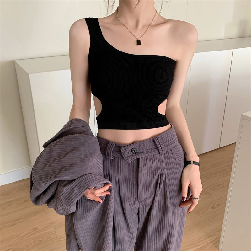 Sexy One Shoulder Slim Camisole Crop Tops – Nada Outfit Land