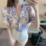 Short Sleeve French Style Vintage Floral Blouse Shirt