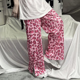 Pink Leopard Printed Wide Leg Loose Pants