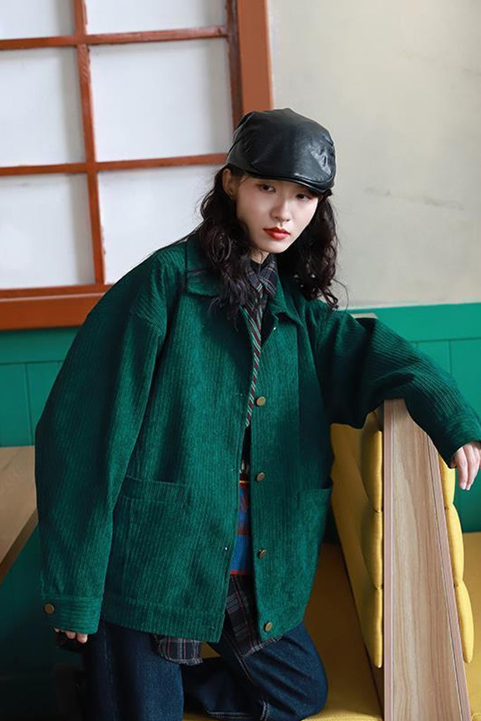 Loose Solid Green Corduroy Basic Jacket – Nada Outfit Land