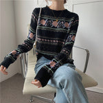 Long Sleeve Retro Floral Knitted Sweater