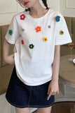 Short Sleeve 3D Flowers Pattern Embroidered Shirt