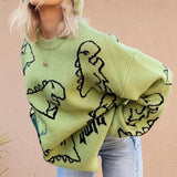Cute Dinosaur Printed Loose Sweater
