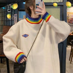 Cute Rainbow Striped Loose Sweatshirt