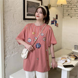 Cartoon Planets Embroidered Loose Shirt