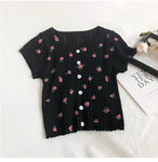 Floral Pattern Knitted Crop Tops