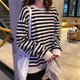 Long Sleeve O-Neck Simple Striped Sweatshirt