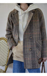 Vintage Double Breasted Plaid Woolen Coat Jacket