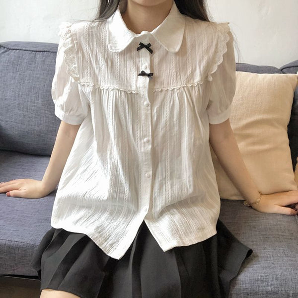 Lace Kawaii Short Sleeve Blouse Shirt – Nada Outfit Land