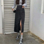 High Waist Side Slit Mid Length Denim Skirt