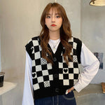 Vintage Plaid Checkered Knitted Vest Sweater
