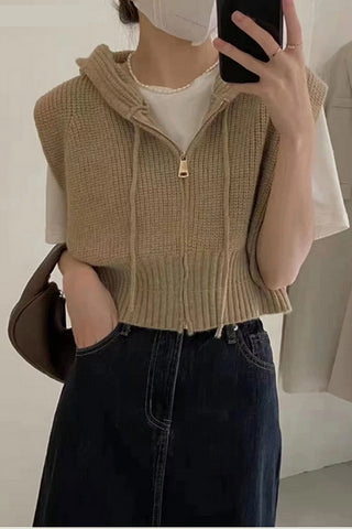 Retro Hooded Knitted Vest Sweater