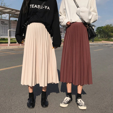 High Elastic Waist Rib Pleated Long Skirt – Nada Outfit Land