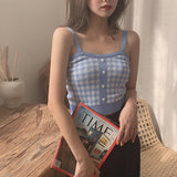 Heart Button With Plaid Sexy Knitted Crop Tops