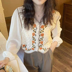 Long Sleeve Floral Pattern Crochet Blouse Shirt