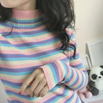 Cute Striped High Neck Slim Sweater