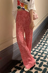 High Waist Pink Leopard Pattern Loose Pants