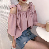 Bow Tie Slash Neck Loose Striped Blouse Shirt