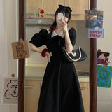 Puff Sleeve Peter Pan Collar Long Dress