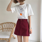 High Waist Solid A-Line Burgundy Skirt