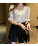 Lace Hollow Out Vintage Square Collar Shirt
