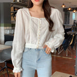 Long Sleeve Square Collar Lace Cropped Blouse