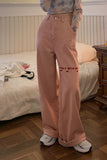 Cute Love Embroidery Long Pink Jeans Pants