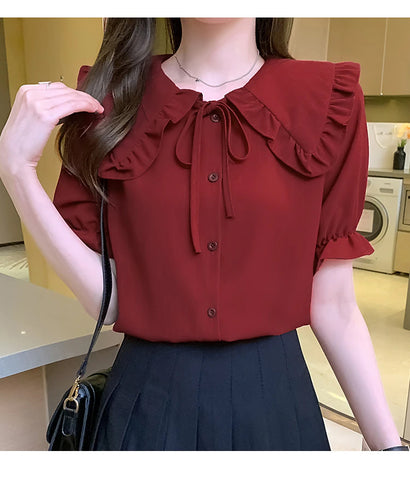 Short Sleeve Doll Collar Blouse Shirt – Nada Outfit Land