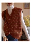 Floral Design Vintage V-Neck Vest Sweater