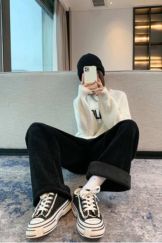 High Waist Fleece Inside Loose Thick Pants â Nada Outfit Land