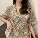 Short Sleeve Floral Pattern Notched Blouse Shirt